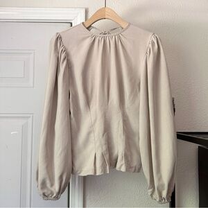 SELVA NEGRA off white beige tan puff long sleeve cinched waist pleated blouse